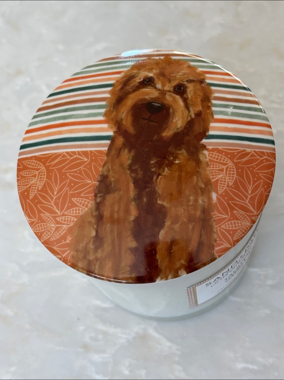 NWT Sand + Paws Tagotian Vanilla Scented Candle - golden doodle Dog Lid